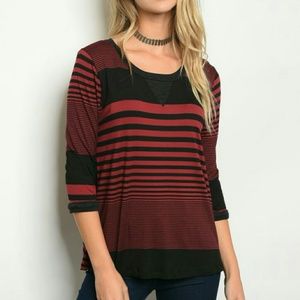 New Junior's Cute Boutique Black/wine striped top